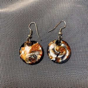 Bronze Silver Dichroic Fused Glass Art Earrings
